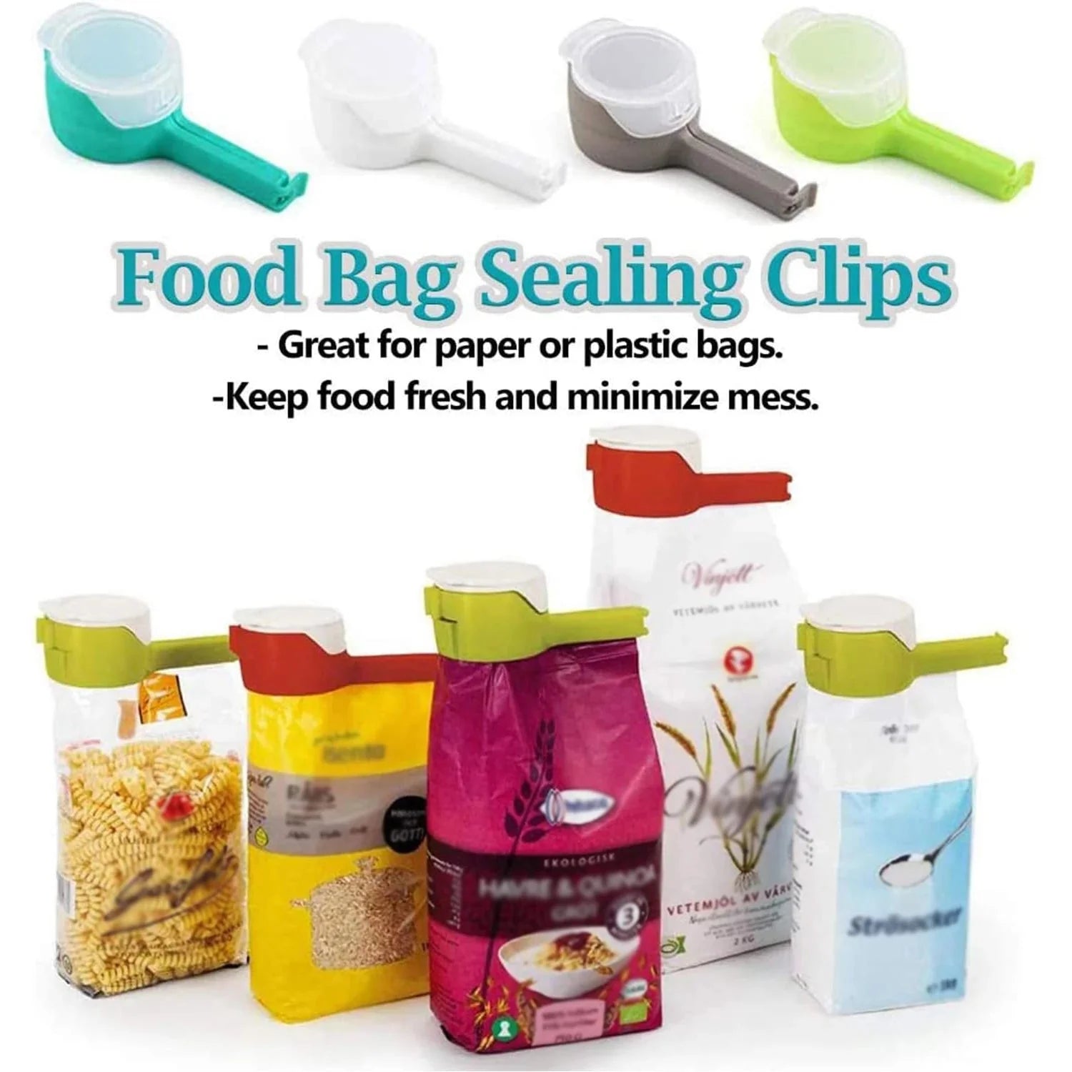 🥨 Food Storage Bag Sealing Clips with Pour Spouts