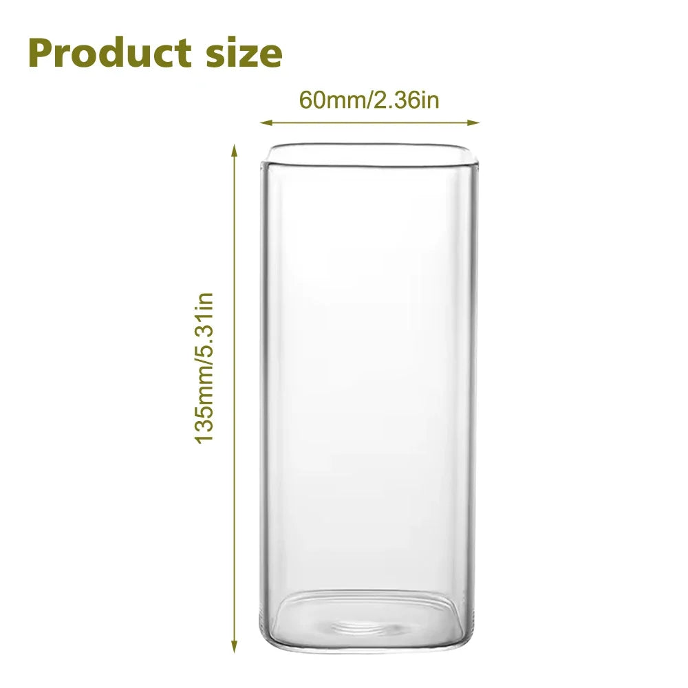 2-Piece Square Glass Cup Set with Lid & Straw – Hot & Cold Drinkware