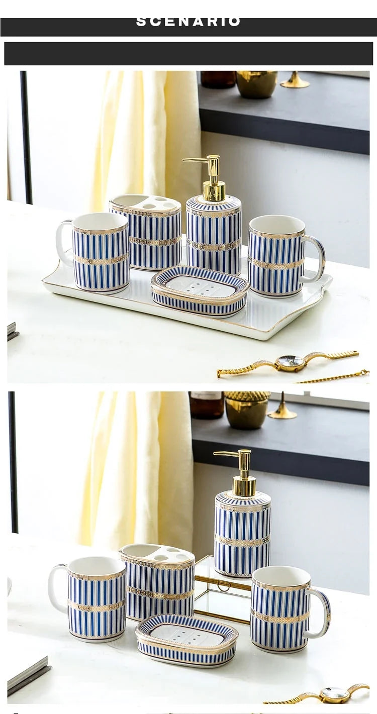 Ivory Porcelain & Gold-Plated Ceramic Bathroom Set – Black