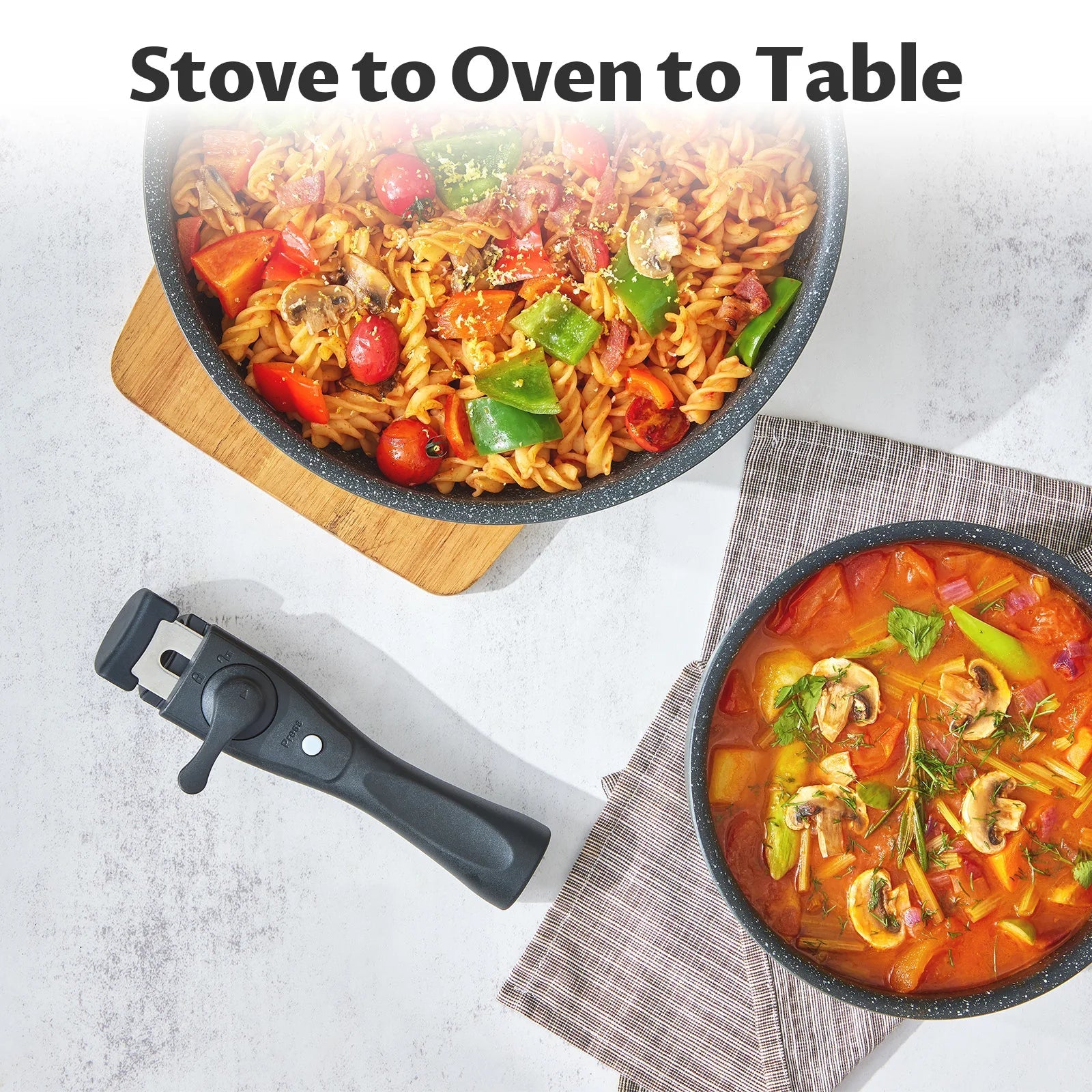 13-Piece Induction Cookware Set – Nonstick Pots and Pans with Removable Handles, Stackable Space-Saving Design for RV, Compatible with All Hobs