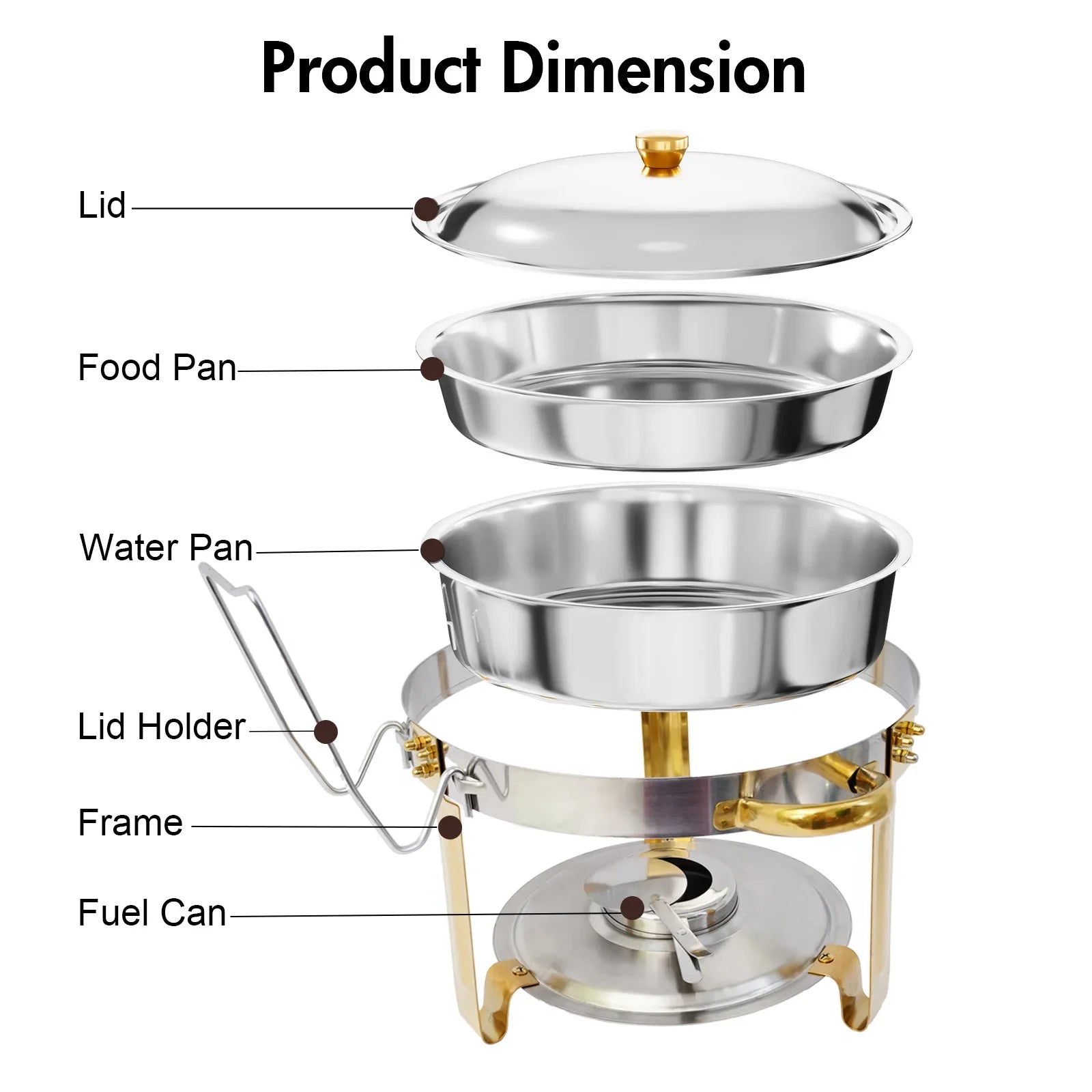 5QT Chafing Dish Buffet Set Stainless Steel Round Half-Gold Plated Buffet Warmer Set for Home Parties Christmas Buffet Birthday