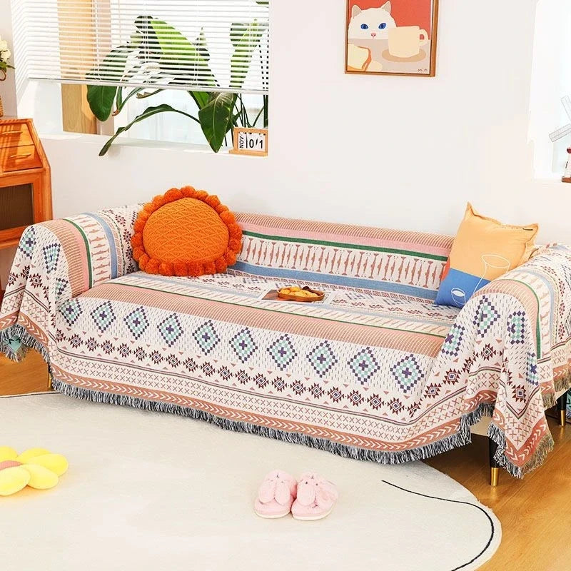 Bohemian Plaid Tassel Throw Blanket