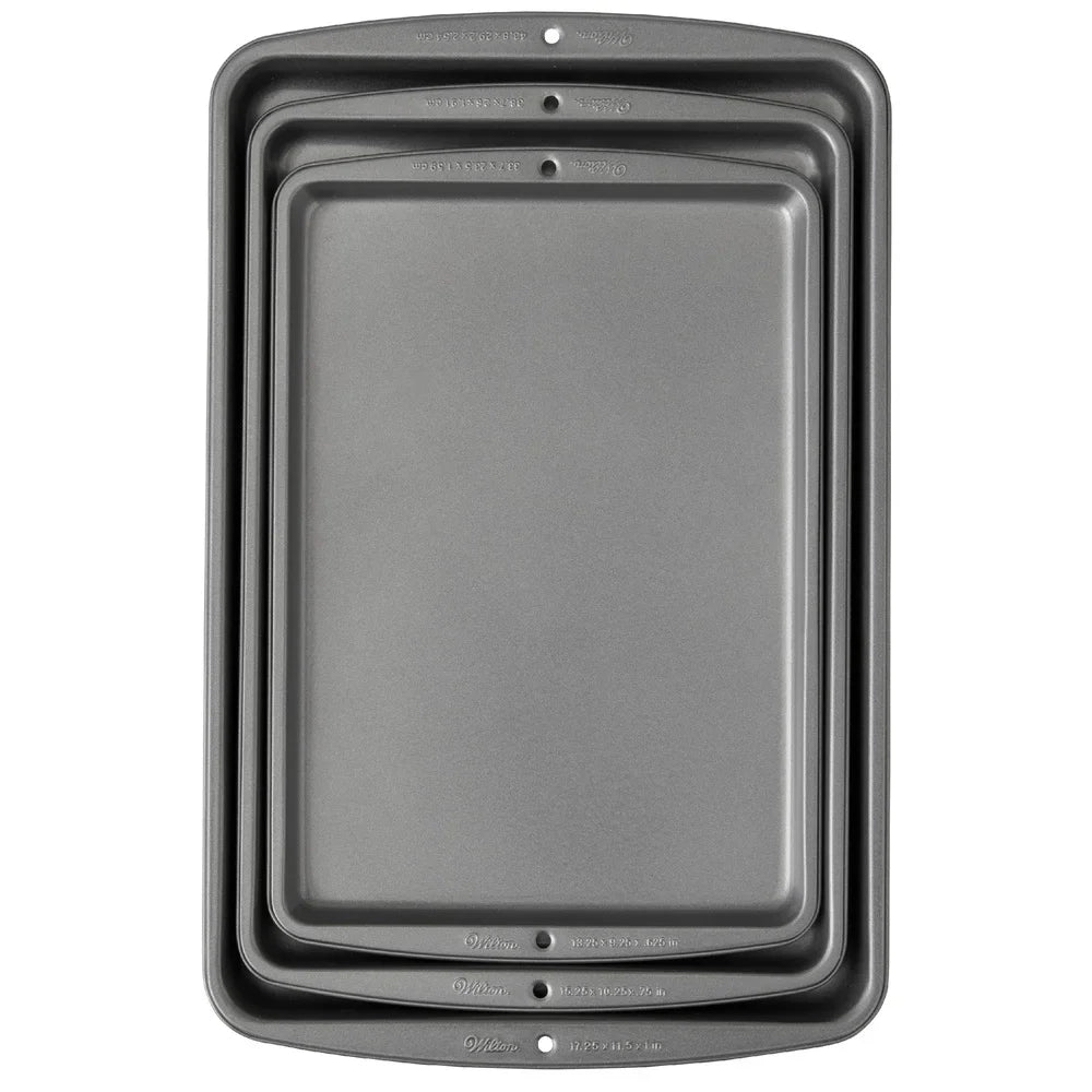 Non-Stick Cookie Sheet Pan Bakeware Set 3-Piece Durable Carbon Steel Baking Trays Dishwasher Safe Oven Safe Heat Resistant Easy