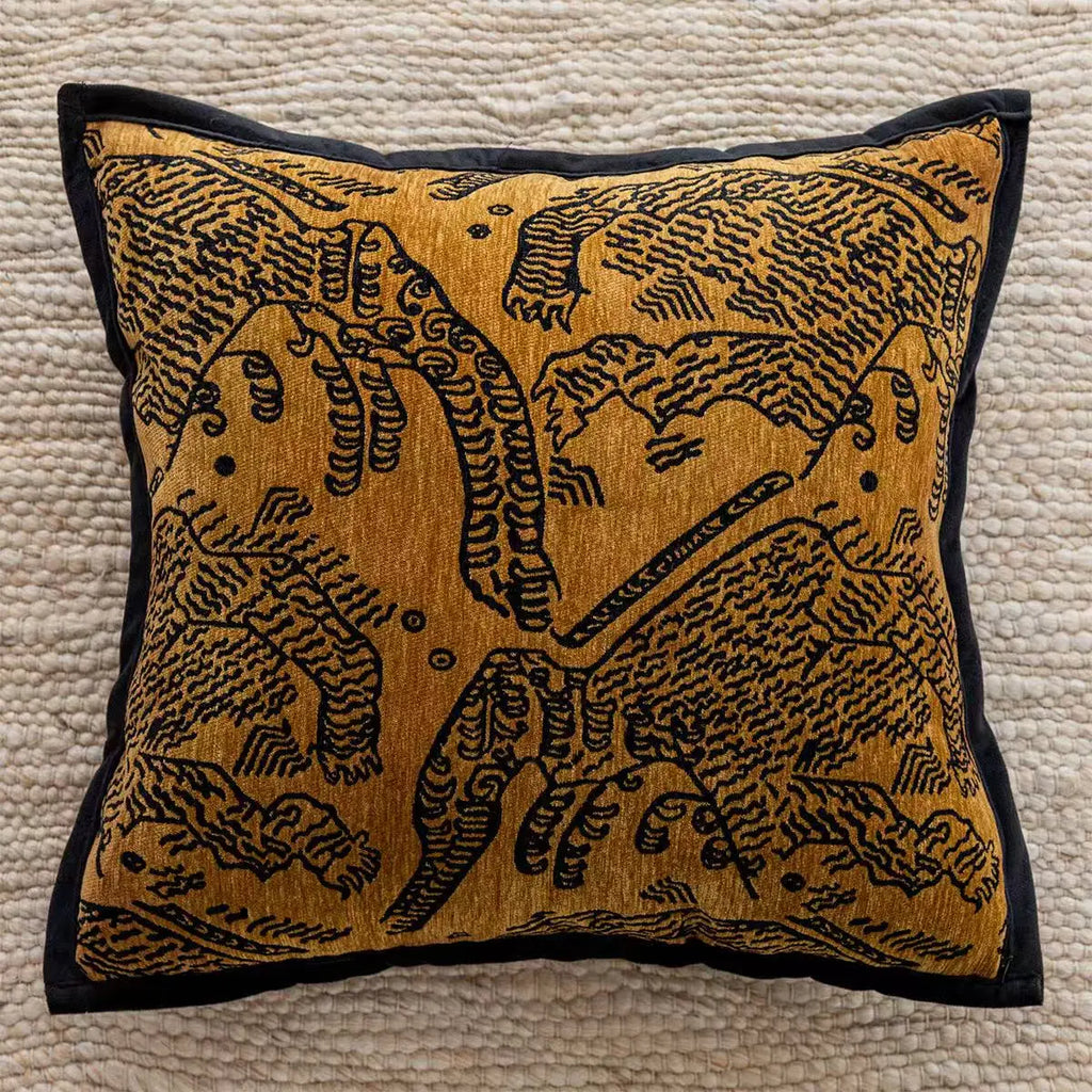 Tiger Embroidered Throw Pillow Cover – Luxury Boho Cushion Case for Sofa, Bed & Home Decor