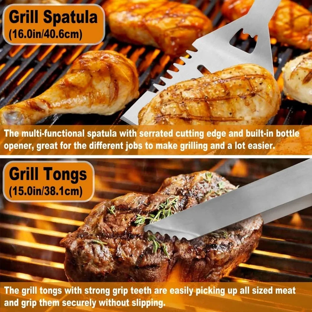 26PC BBQ Grill Accessories Set Stainless Steel Tools Aluminum Case Grilling Utensils Gift Birthday Christmas Parties