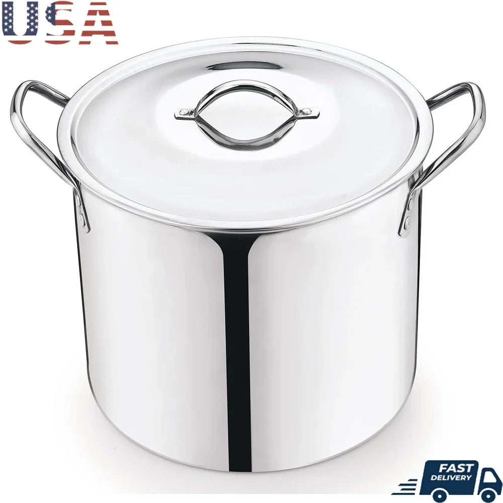 12 Quart Stainless Steel Stock Pot Heavy Duty Cooking Pot with Stay Cool Handles Soup Stew and Stock Preparation