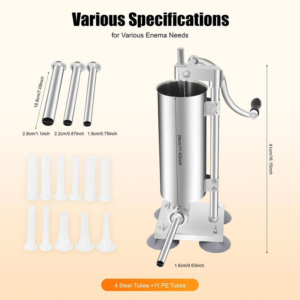 3L Vertical Manual Sausage Stuffer Machine – Stainless Steel Sausage Maker with 4 Steel & 7 PE Tubes