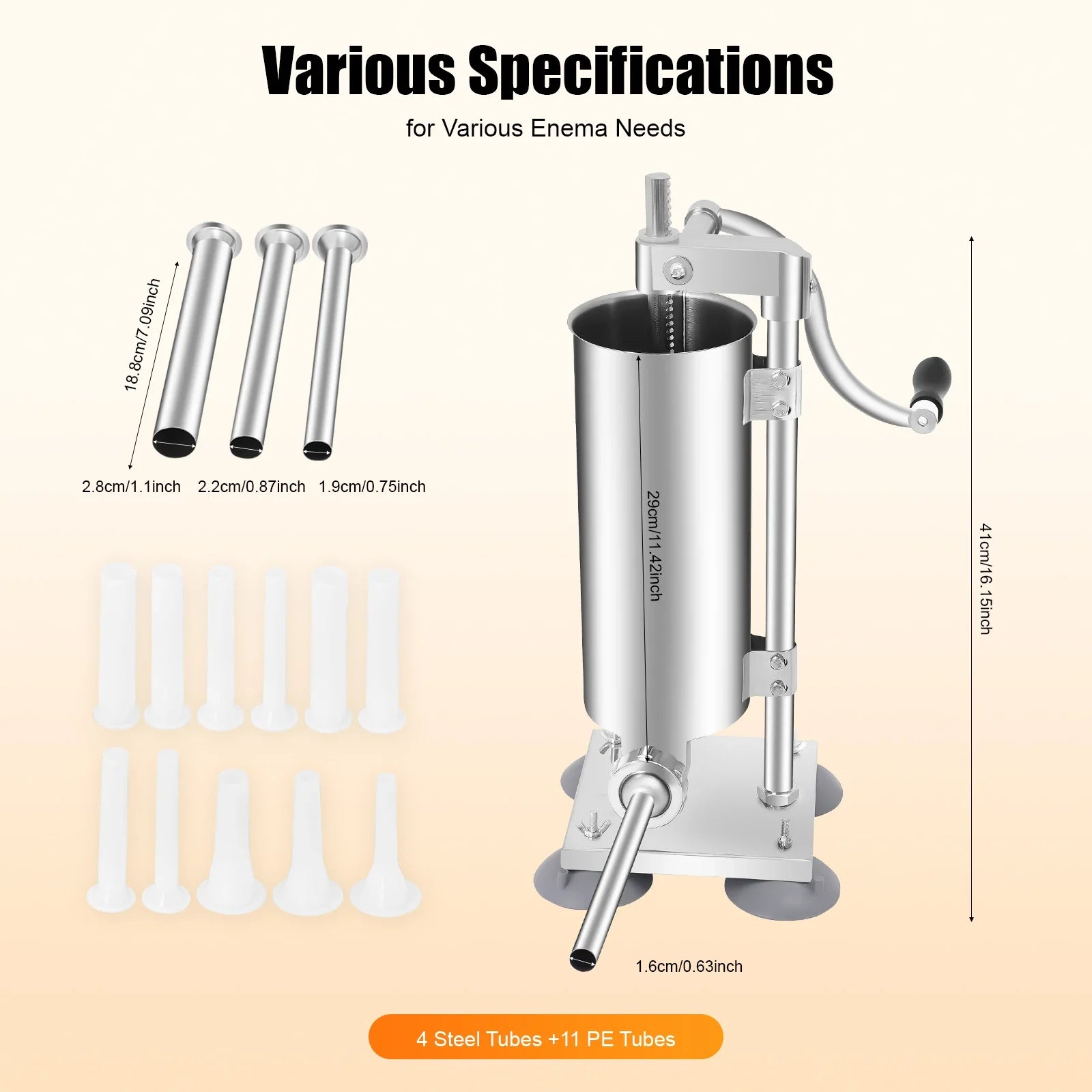 3L Vertical Manual Sausage Stuffer Machine – Stainless Steel Sausage Maker with 4 Steel & 7 PE Tubes