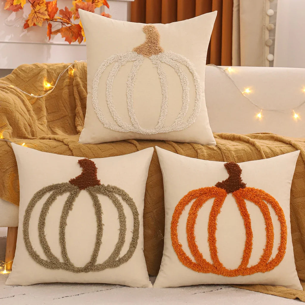Tufted Autumn Pumpkin Pillow Cover