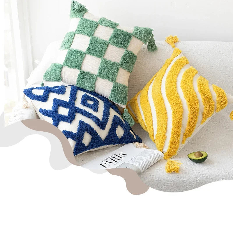 Boho Geometric Tufted Cushion Cover – Textured Decorative Throw Pillow