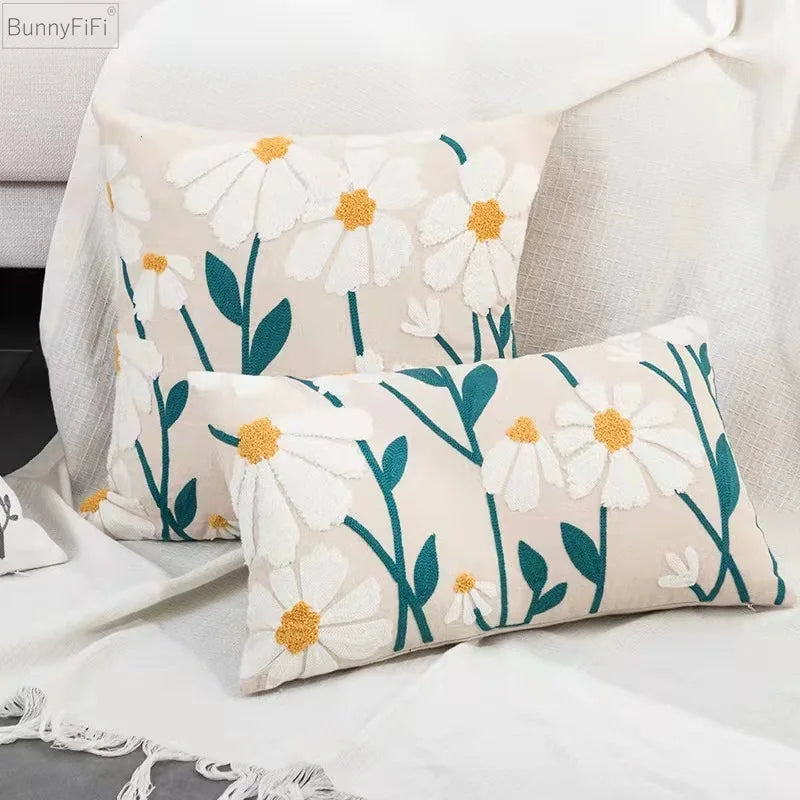 🌼 Cozy Embroidered Throw Pillow Cover – Nordic-Inspired Boho Home Decor Accent