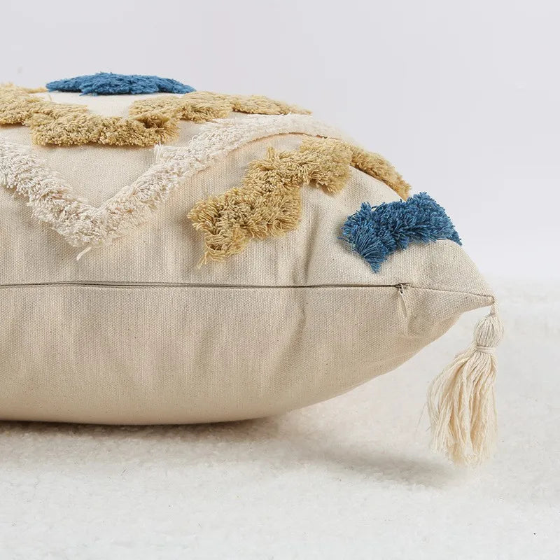 Hand-Embroidered Boho Tufted Decorative Pillowcase