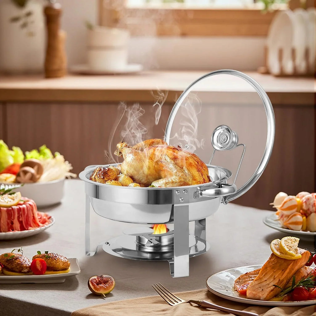 2/4 Pack Chafing Dish Buffet Set, 5QT Buffet Servers and Warmers, Round Catering Warmer with Glass Lid & Lid Holder for Party