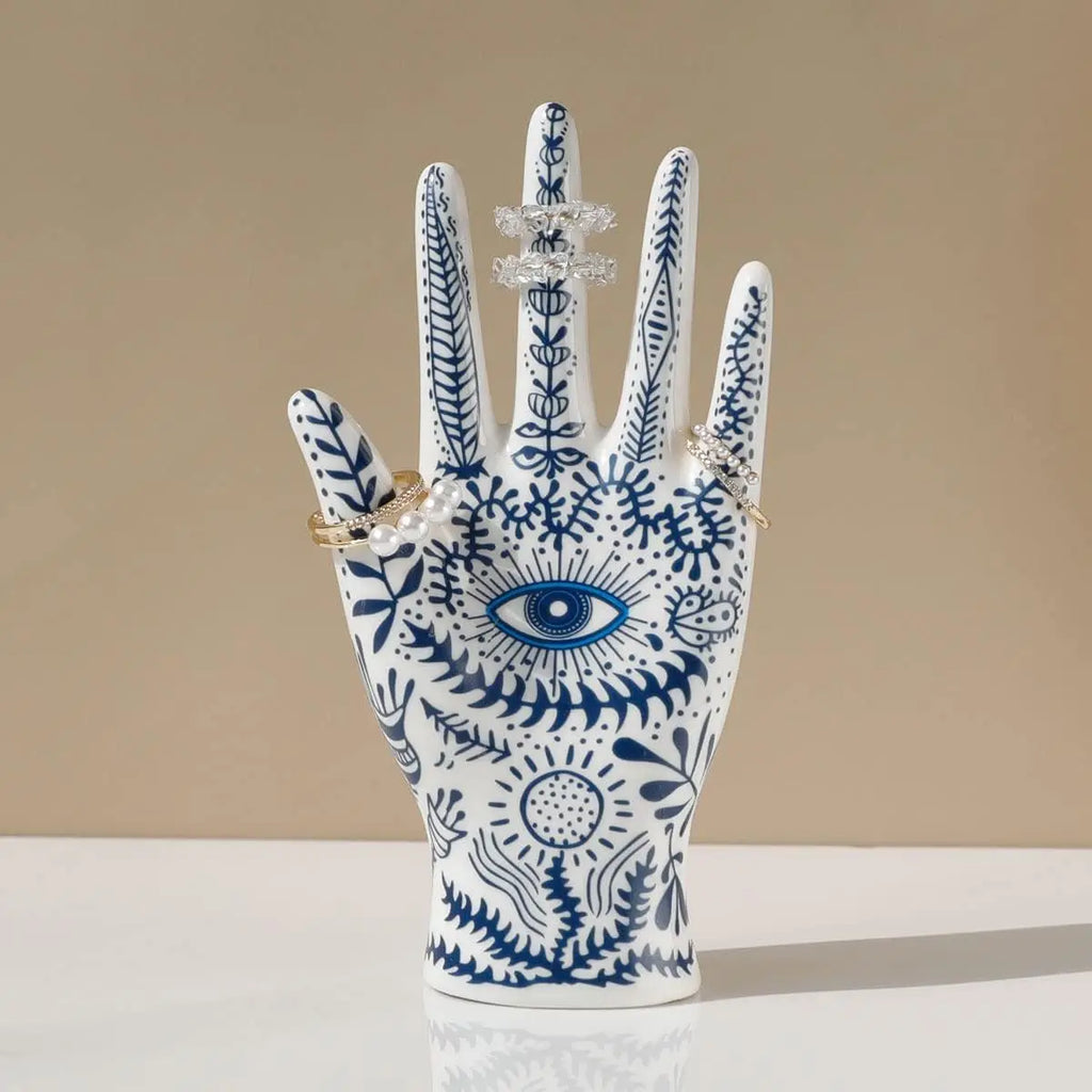 Ceramic Evil Eye Hand Jewelry Holder
