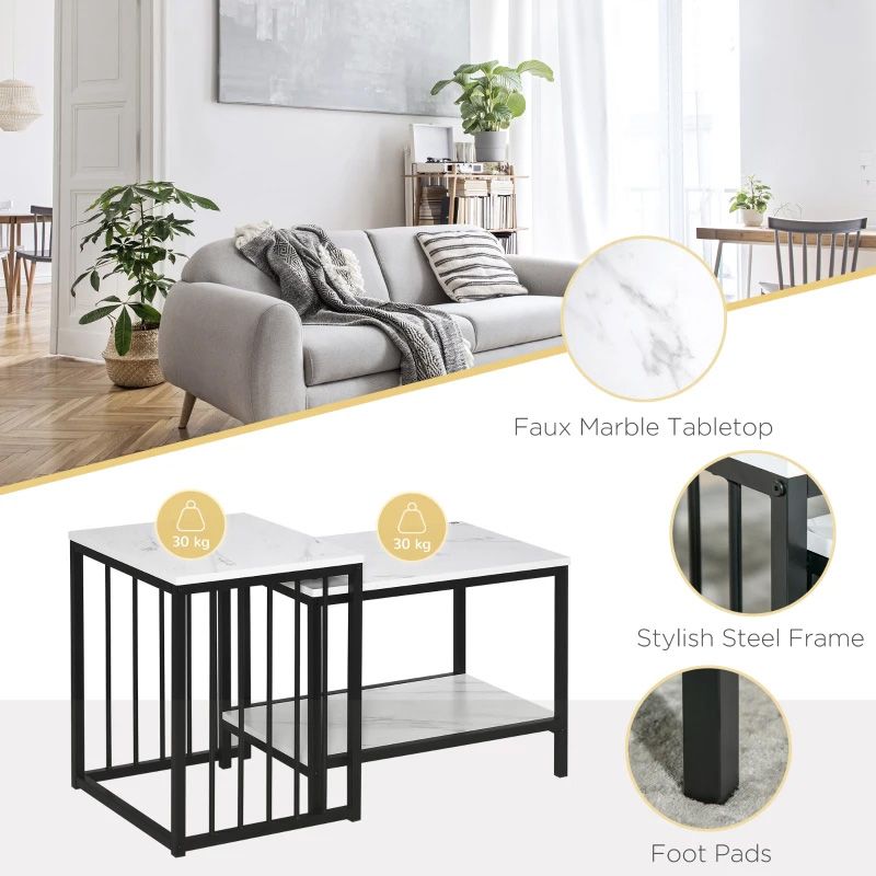 Nesting Coffee Tables Set of 2  Modern White & Black Living Room Tables UK