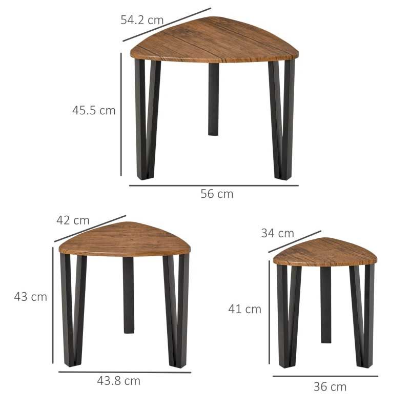 Multifunctional Side Table Set of 3 – Walnut & Black Modern Tables with Metal Legs