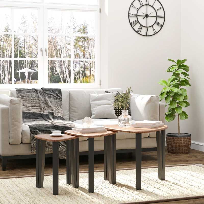Multifunctional Side Table Set of 3 – Walnut & Black Modern Tables with Metal Legs