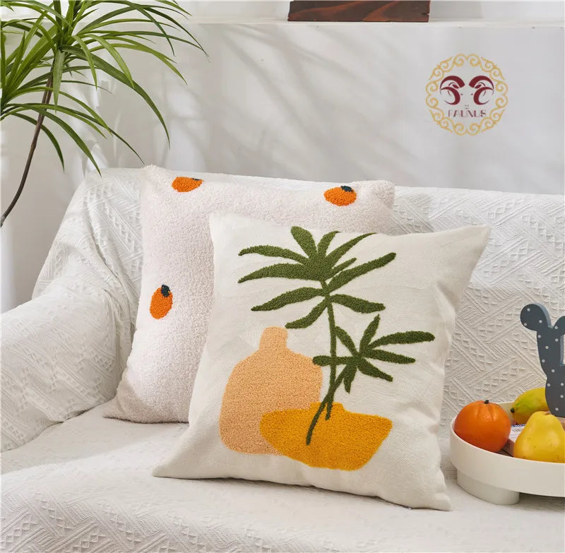 Boho Home Decor Tufted Embroidered Pillowcase – Decorative Throw Pillow Cover for Sofa & Living Room