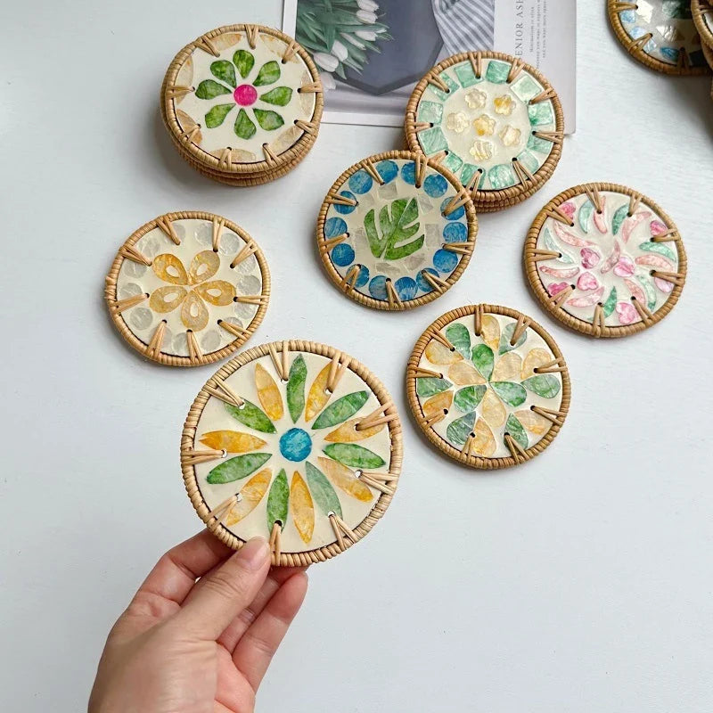 Boho Coastal Woven Shell Coaster