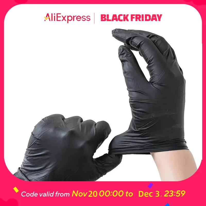 100PCS,Disposable Nitrile Black Gloves - Tear-Resistant, Durable, Ideal for Cooking, Food Handling & Dough Kneading