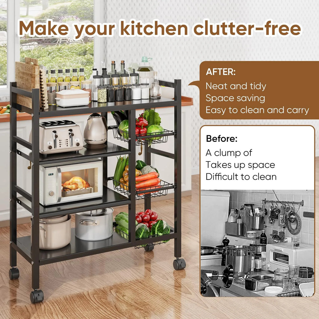 1 movable kitchen vegetable basket storage rack for kitchen storage and supplies storage, suitable for basic accessories in garages, kitchens, and home garages