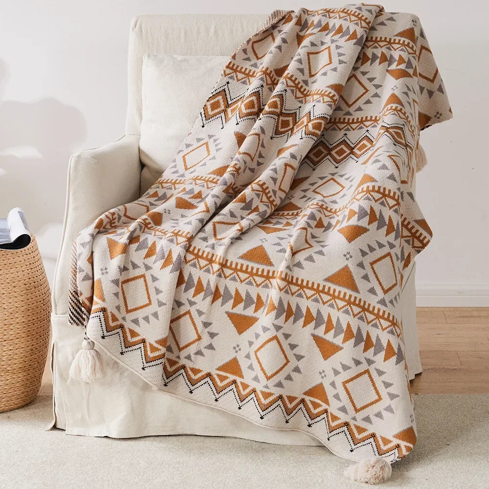 Knit Stripe Tassel Throw Blanket