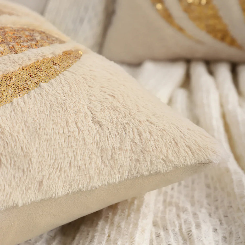 Pumpkin Gold Sequin Embroidered Pillow Cover – Plush Fall Accent for Cozy Autumn Vibes