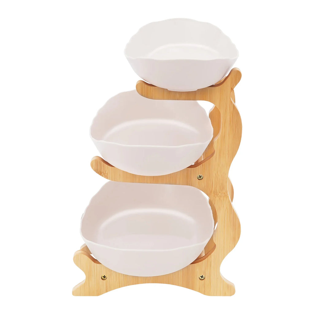 3-Tier Fruit & Dessert Tray Stand – Multi-Layer Snack, Candy & Cake Display with Bamboo Wood Rack for Parties, Weddings & Home Decor