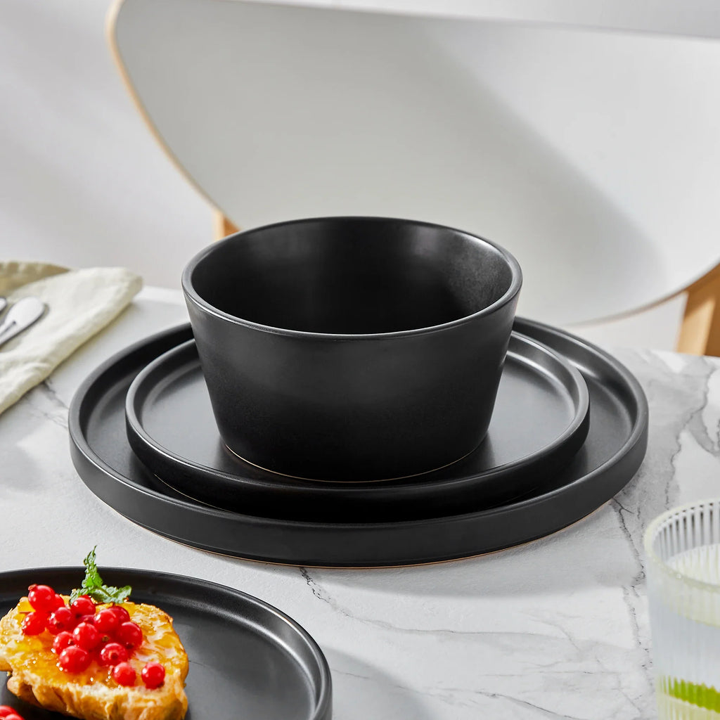 Vancasso 18/24 Piece PLAYB Ceramic Plate Set – Reactive Glaze Stoneware Dinnerware with Dinner, Dessert, and Cereal Bowls