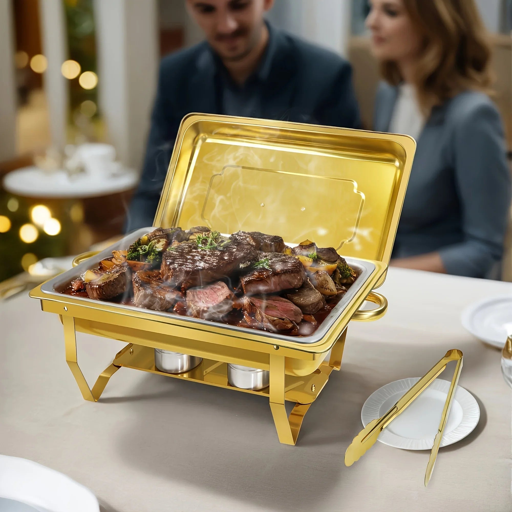 6 Pcs Buffet Baking Tray, 8 Quart Golden Baking Tray Buffet Set Full Size, Premium Stainless Steel Baking Tray Party Food Heater