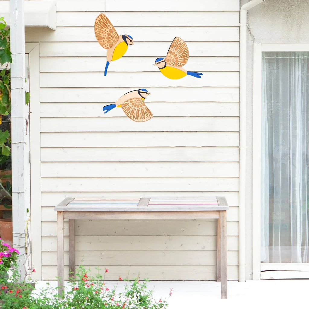 3-Piece Wooden Bird Wall Decor Set – Patterned Boho Home Decor for Indoors & Outdoors