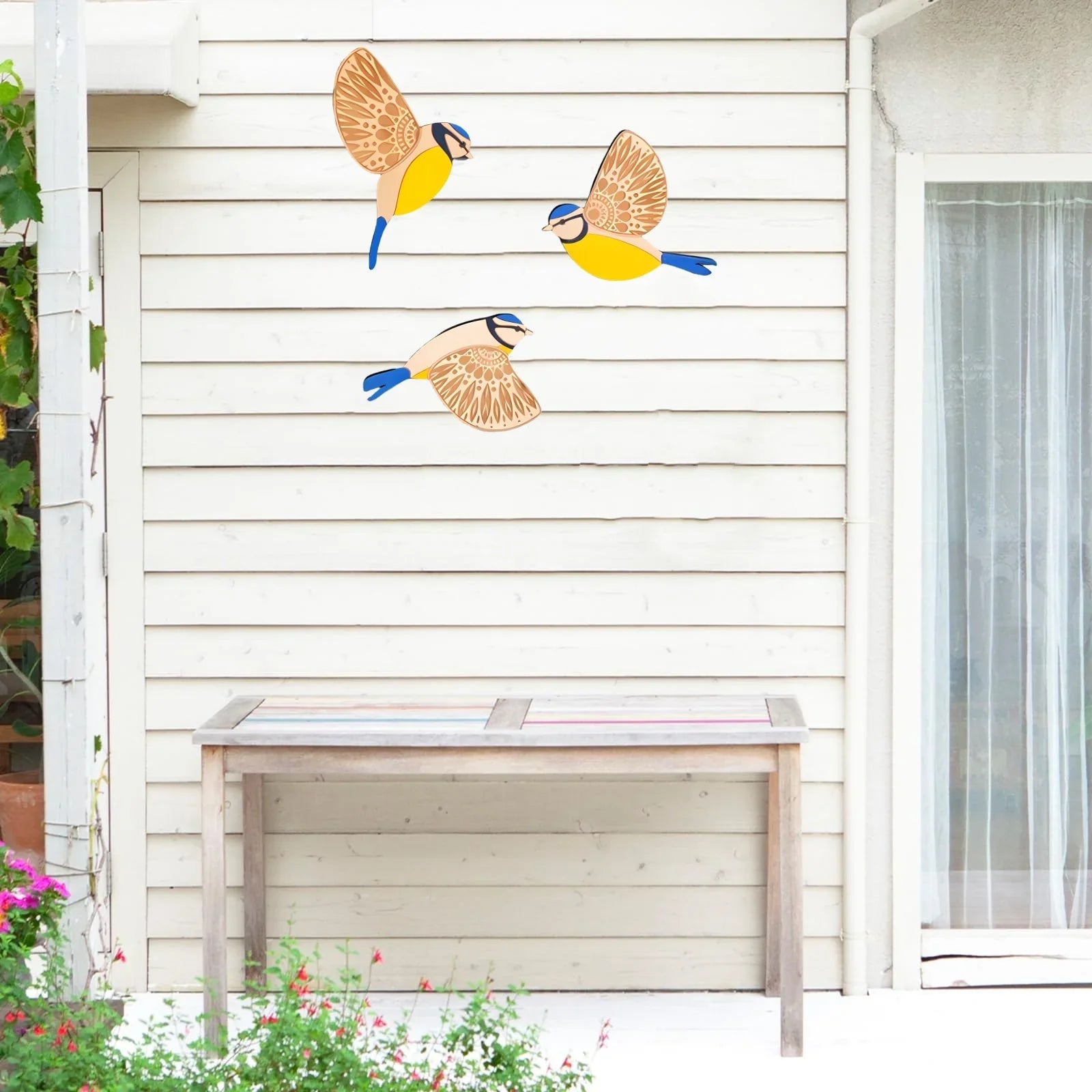3-Piece Wooden Bird Wall Decor Set – Patterned Boho Home Decor for Indoors & Outdoors