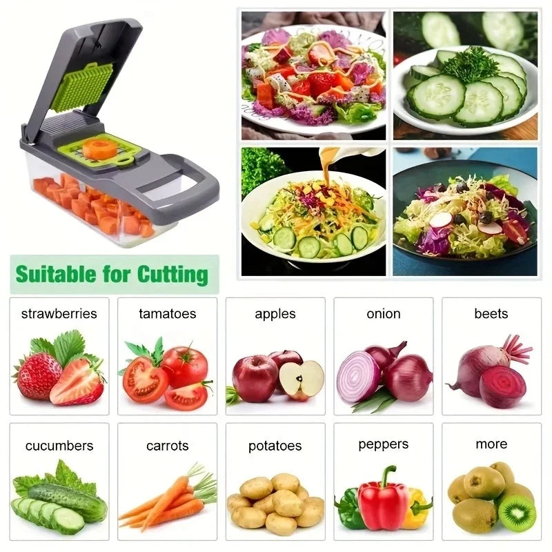 14-in-1 Multifunctional Vegetable Chopper – Food Grater, Slicer, Dicer & Cutting Machine with Handle for Fast Kitchen Prep