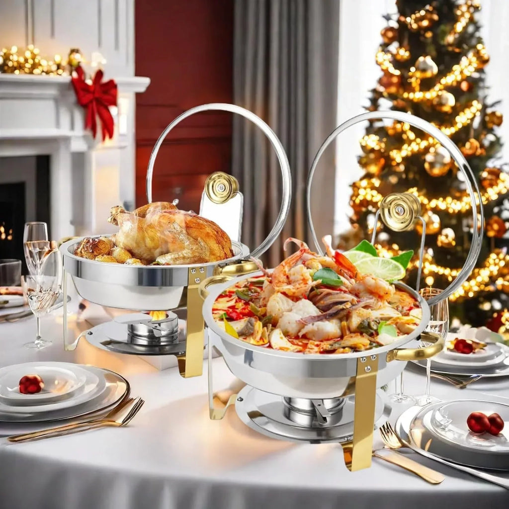 2/4 Pack Chafing Dish Buffet Set, 5QT Buffet Servers and Warmers, Round Catering Warmer with Glass Lid & Lid Holder for Party