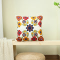 Boho Floral Embroidered Canvas Pillow Cover