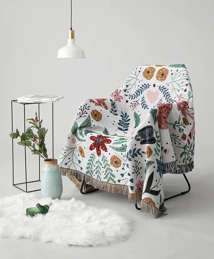 Floral Deer Forest Woven Throw Blanket