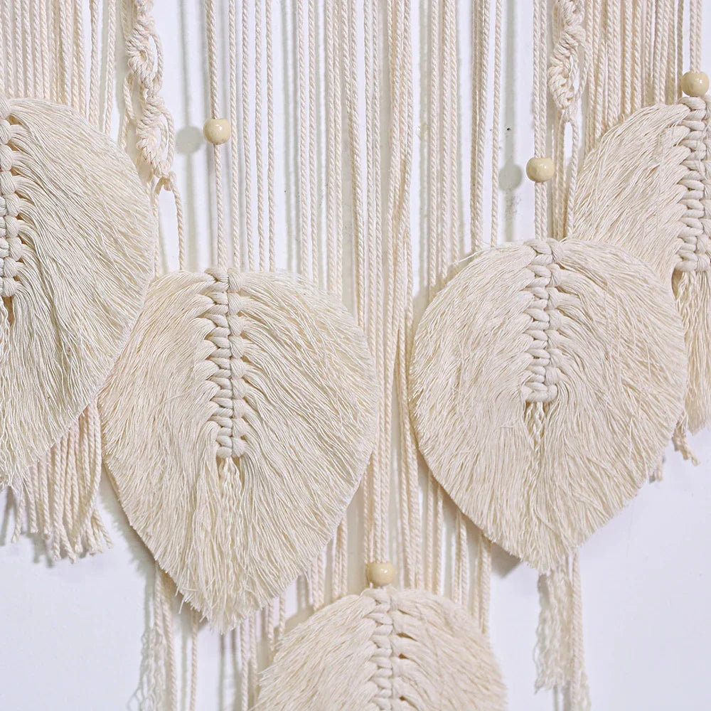 Boho Macrame Dream Catcher with Leaf Design – Handmade Tapestry Wall Hanging for Bedroom Decor