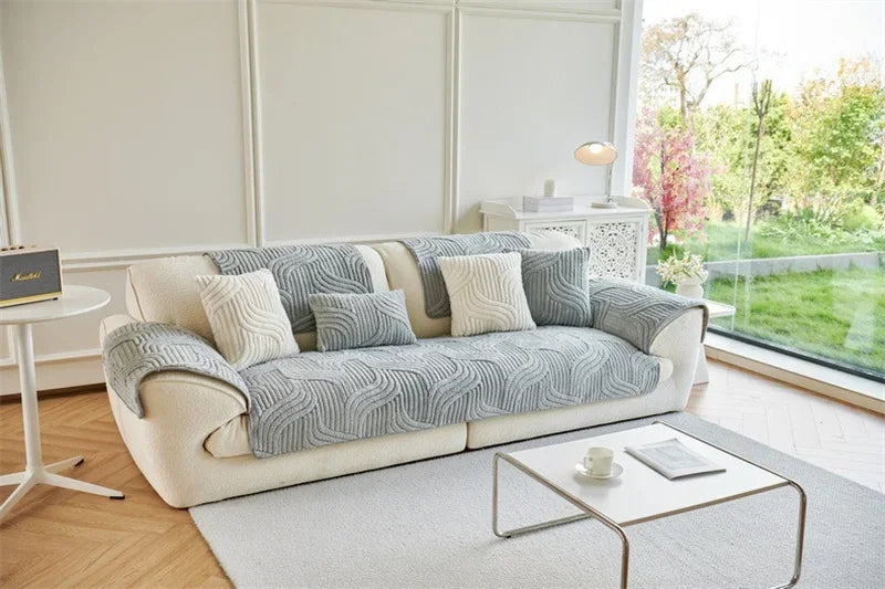 Plush Wave Striped Couch Slipcovers