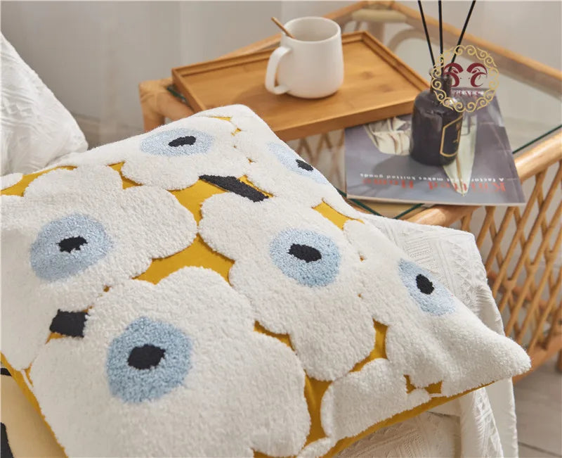 Embroidered Flower Throw Pillow Covers – Boho Cotton Cushion Covers for Bed, Sofa & Home Decor (30x50cm / 45x45cm)