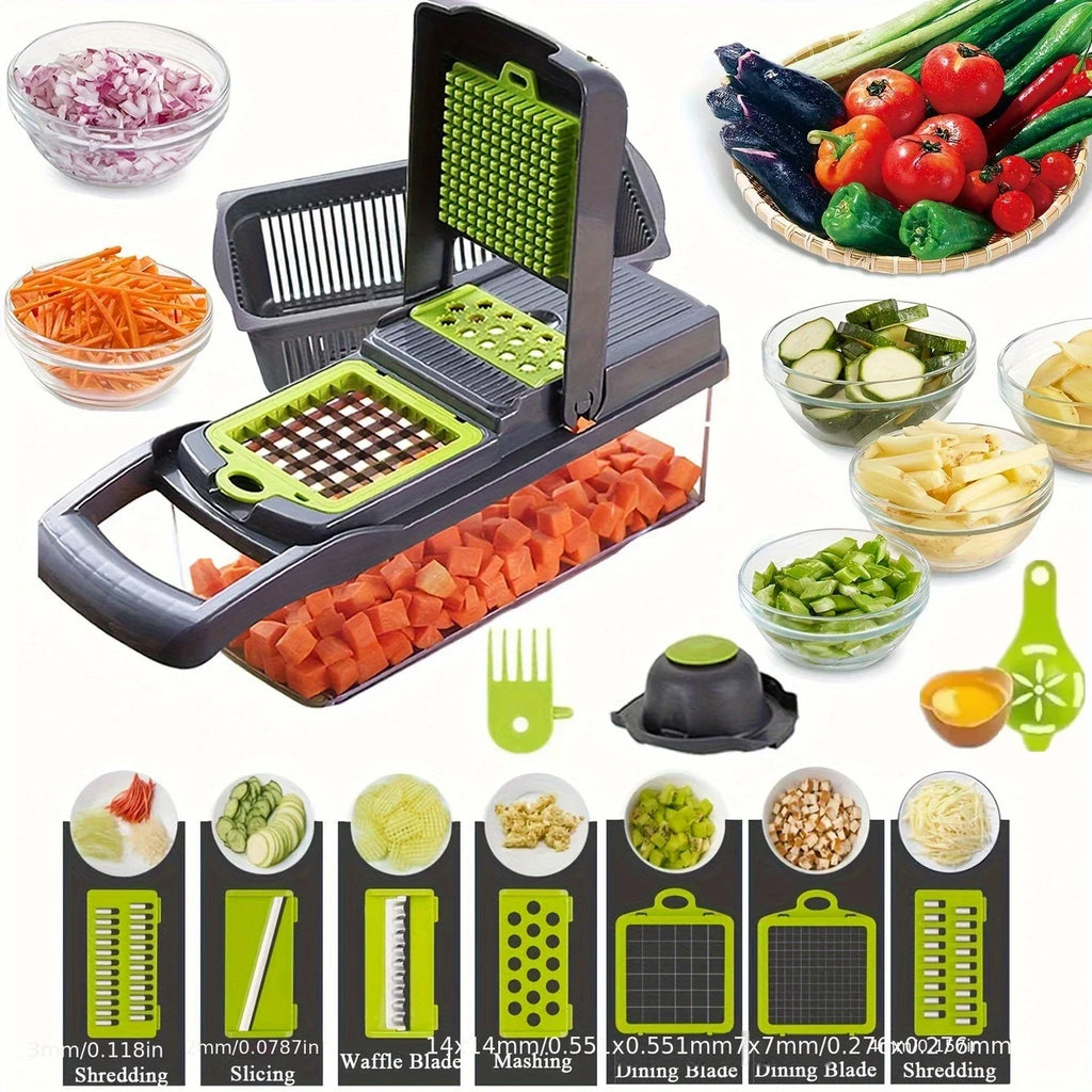 14-in-1 Multifunctional Vegetable Chopper – Food Grater, Slicer, Dicer & Cutting Machine with Handle for Fast Kitchen Prep