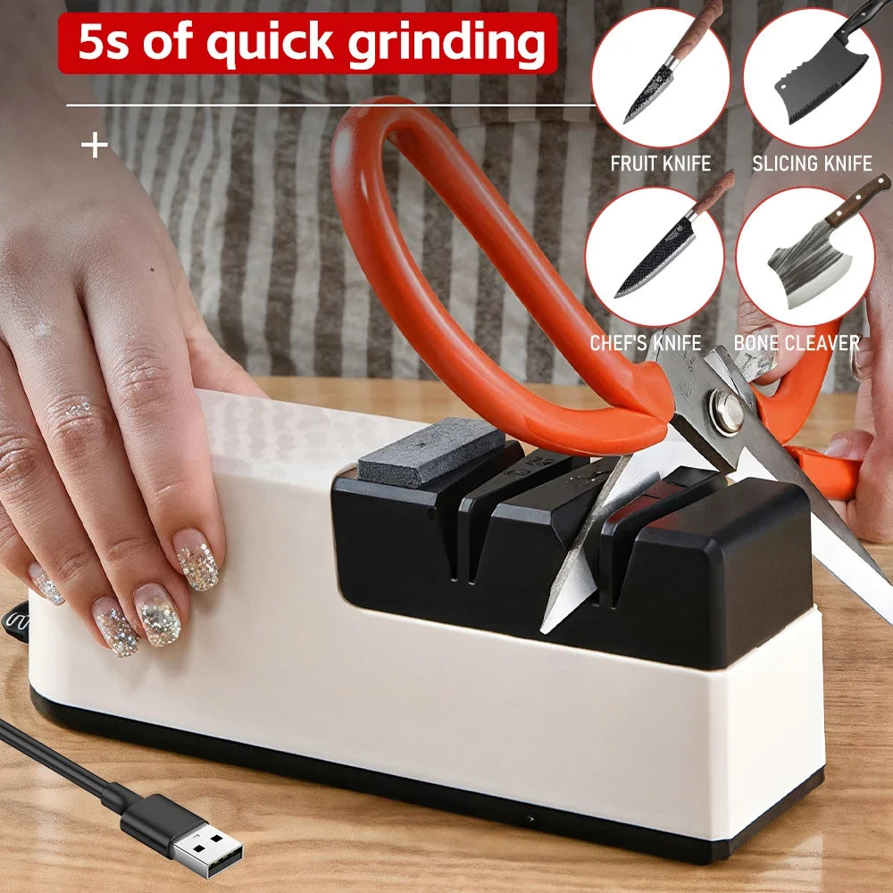 4-Segment Fully Automatic Electric Knife Sharpener – Portable Kitchen Sharpener with Non-Slip Base for Household Knives & Kitchen Accessories