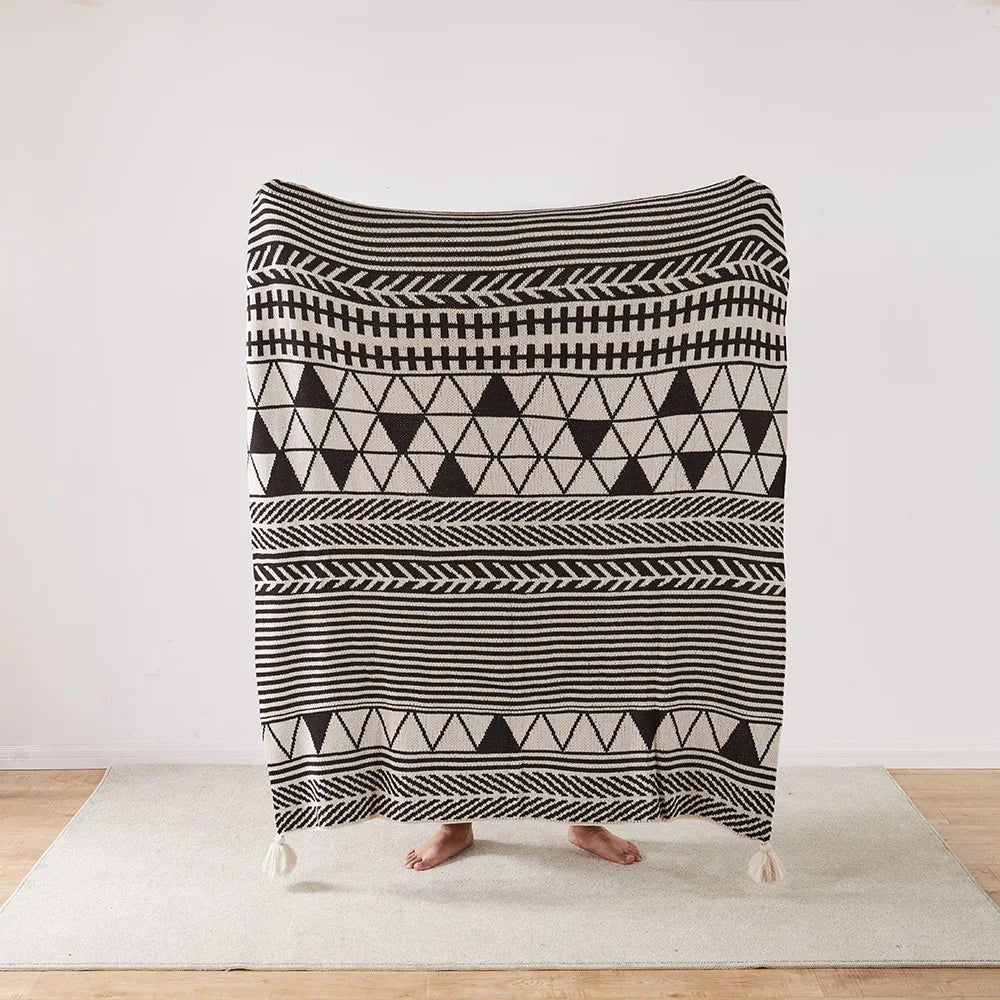 Knit Stripe Tassel Throw Blanket