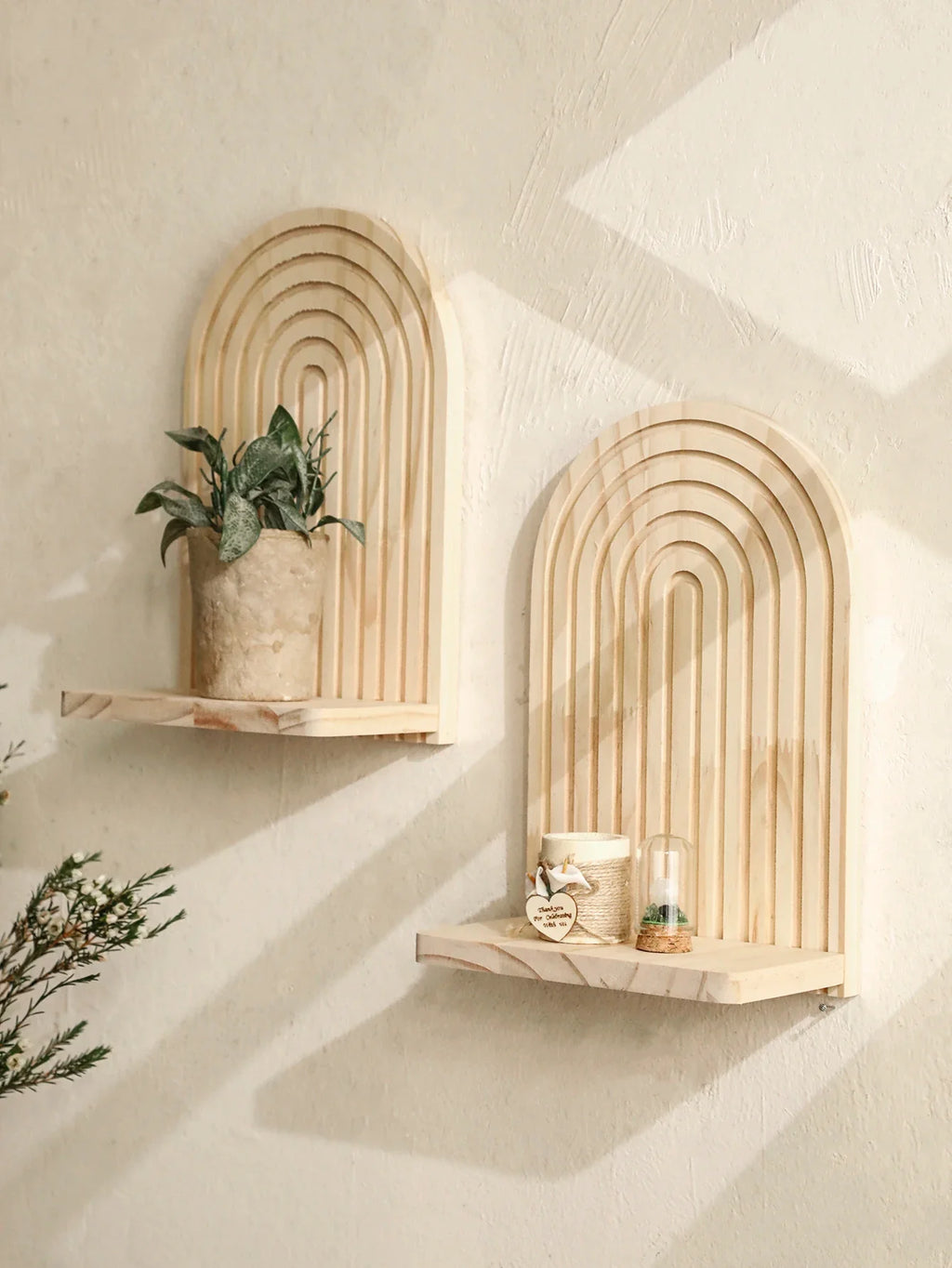 Boho Rustic Wooden Arch Display Shelf