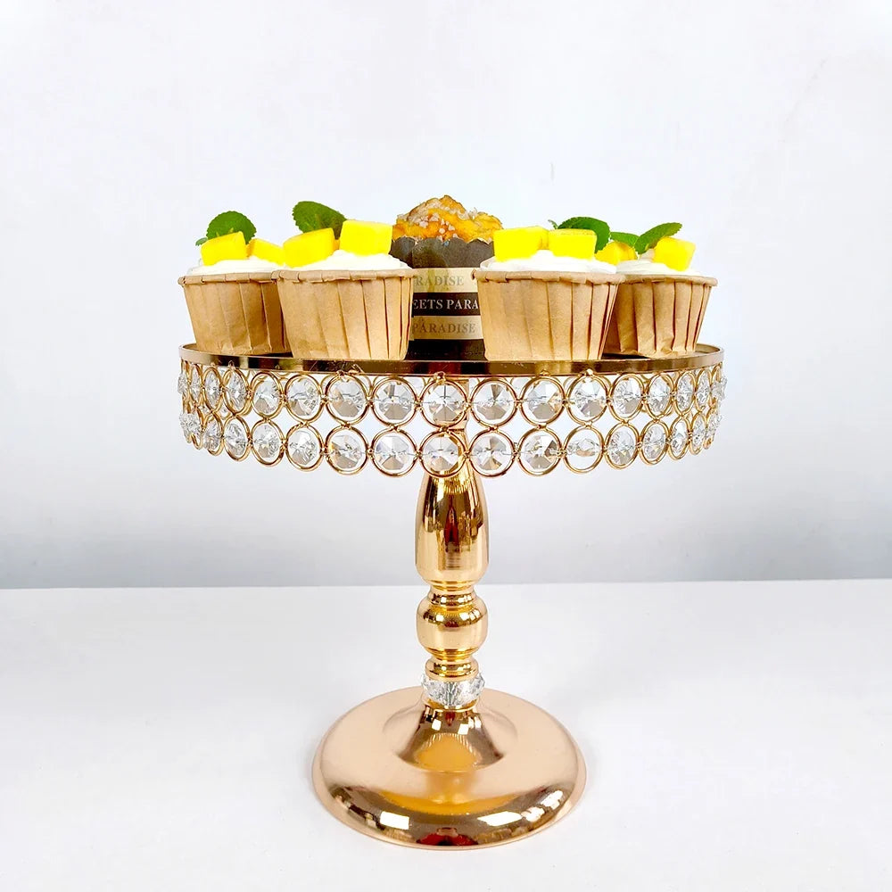 6Pcs-9PcsCake Stand Set with Crystal Beaded Mirror Metal Dessert Table Display Stands Cupcake Holder for Birthday Party Festival