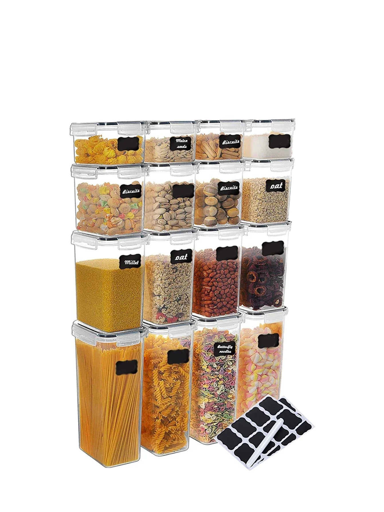 14pcs Pasta Storage Containers with Airtight Lids, Labels & Markings – BPA-Free Kitchen Organization Set for Pasta & Dry Food