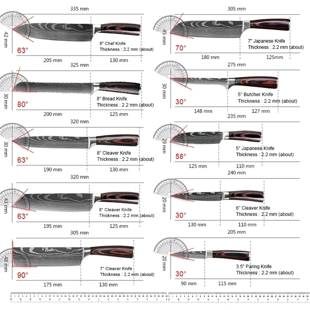 KEPEAK Kitchen Knife Set 7Cr17Mov Stainless Steel Chef Knife Ultra Sharp Santoku Cleaver Utility Knife Cooking Knives Nylon Bag