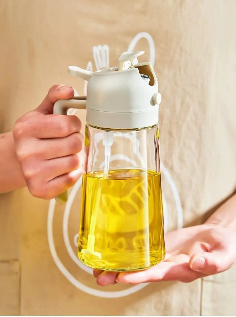 2-in-1 500ml Oil Spray Bottle Dispenser, Refillable Plastic Oil Sprayer for Cooking, BBQ, Baking, Roasting, Kitchen Use