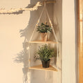 Boho Macrame Hanging Wooden Shelf – Handcrafted Floating Wall Shelf for Home Decor