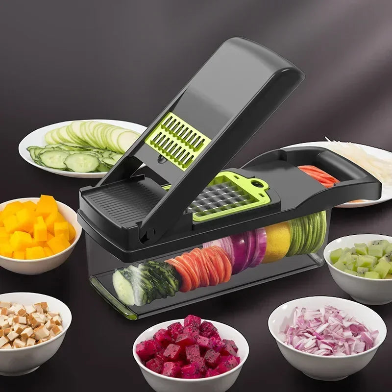 14-in-1 Multifunctional Vegetable Chopper – Food Grater, Slicer, Dicer & Cutting Machine with Handle for Fast Kitchen Prep