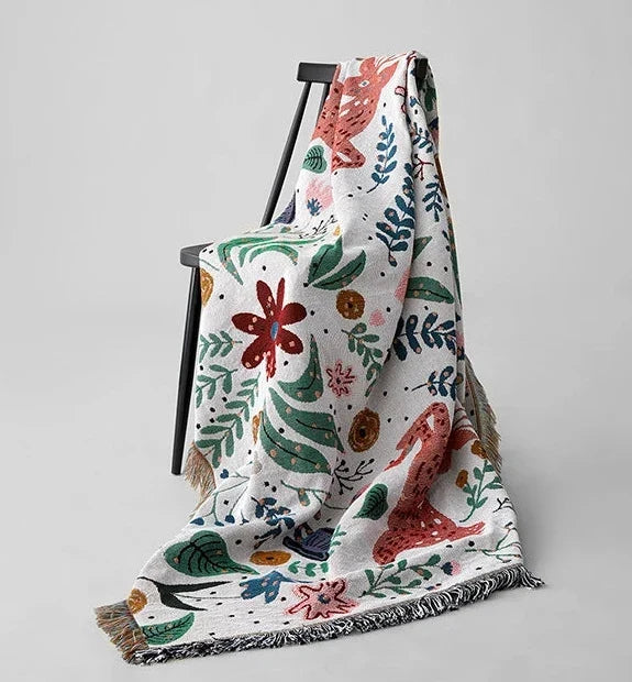 Floral Deer Forest Woven Throw Blanket